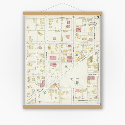 Old map wall art mockup — magnetic wood frame on white wall — Sanborn Fire Insurance Map from Rochester, Beaver County, Pennsylvania (1898), Sheet #0003