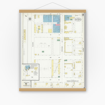 Old map wall art mockup — magnetic wood frame on white wall — Sanborn Fire Insurance Map from Ballinger, Runnels County, Texas (1902), Sheet #0003