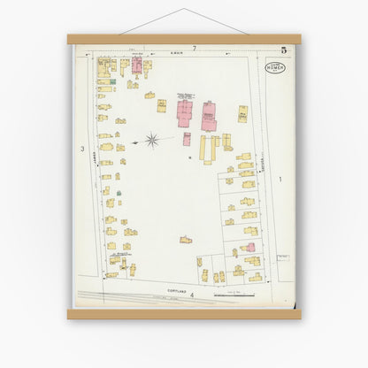 Old map wall art mockup — magnetic wood frame on white wall — Sanborn Fire Insurance Map from Homer, Cortland County, New York (1898), Sheet #0005