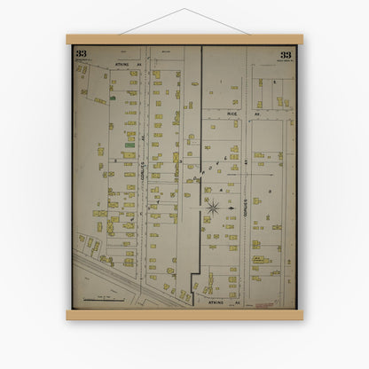 Old map wall art mockup — magnetic wood frame on white wall — Sanborn Fire Insurance Map from New Jersey Coast, New Jersey Coast, New Jersey (1890), Sheet #0033