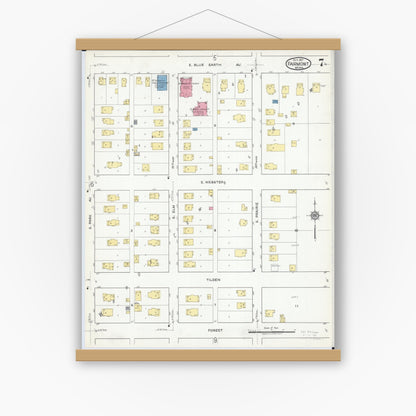 Old map wall art mockup — magnetic wood frame on white wall — Sanborn Fire Insurance Map from Fairmont, Martin County, Minnesota (1917), Sheet #0007