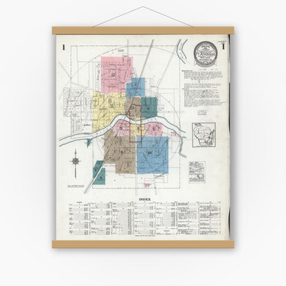 Old map wall art mockup — magnetic wood frame on white wall — Sanborn Fire Insurance Map from Fort Atkinson, Jefferson County, Wisconsin (1924), Sheet #0001