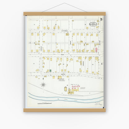 Old map wall art mockup — magnetic wood frame on white wall — Sanborn Fire Insurance Map from Salineville, Columbiana County, Ohio (1902), Sheet #0005