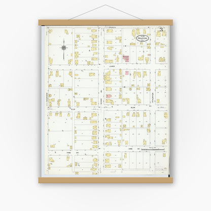 Old map wall art mockup — magnetic wood frame on white wall — Sanborn Fire Insurance Map from Bradford, Darke and Miami Counties, Ohio (1910), Sheet #0003