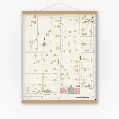 Old map wall art mockup — magnetic wood frame on white wall — Sanborn Fire Insurance Map from Farmersville, Collin County, Texas (1897), Sheet #0002
