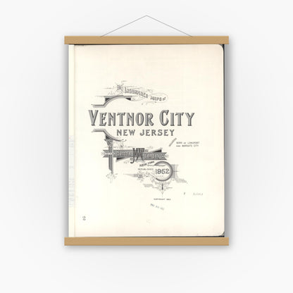 Old map wall art mockup — magnetic wood frame on white wall — Sanborn Fire Insurance Map from Ventnor, Atlantic County, New Jersey (1952), Sheet #0001