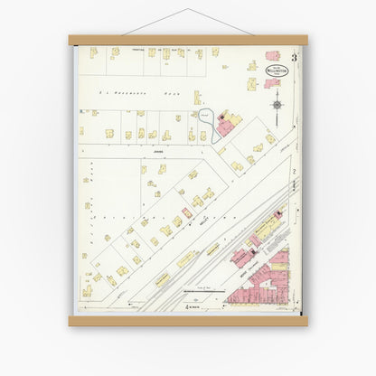 Old map wall art mockup — magnetic wood frame on white wall — Sanborn Fire Insurance Map from Wellington, Lorain County, Ohio (1911), Sheet #0003