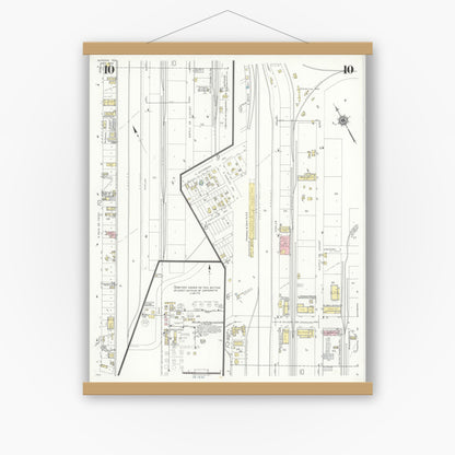 Old map wall art mockup — magnetic wood frame on white wall — Sanborn Fire Insurance Map from Borger, Hutchinson County, Texas (1940), Sheet #0010