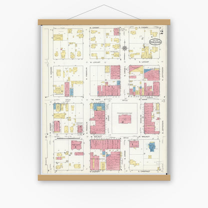 Old map wall art mockup — magnetic wood frame on white wall — Sanborn Fire Insurance Map from Robinson, Crawford County, Illinois (1916), Sheet #0002