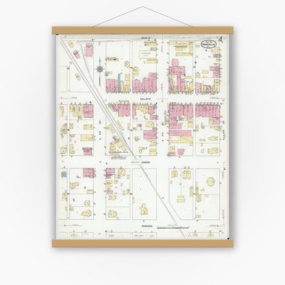 Old map wall art mockup — magnetic wood frame on white wall — Sanborn Fire Insurance Map from Vandalia, Fayette County, Illinois (1912), Sheet #0004