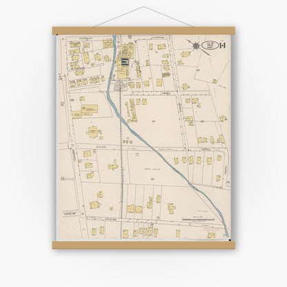 Old map wall art mockup — magnetic wood frame on white wall — Sanborn Fire Insurance Map from Hilo, Hawaii County, Hawaii (1921), Sheet #0014