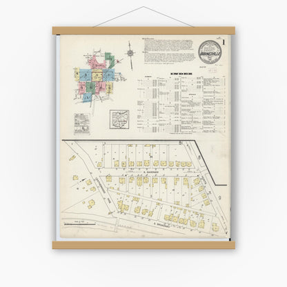 Old map wall art mockup — magnetic wood frame on white wall — Sanborn Fire Insurance Map from Barnesville, Belmont County, Ohio (1915) - Complete Map Set