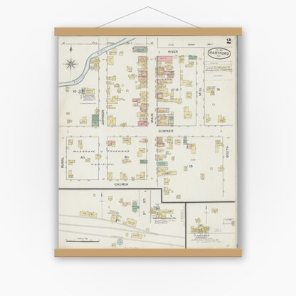 Old map wall art mockup — magnetic wood frame on white wall — Sanborn Fire Insurance Map from Hartford, Washington County, Wisconsin (1887), Sheet #0002