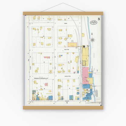 Old map wall art mockup — magnetic wood frame on white wall — Sanborn Fire Insurance Map from Geneva, Kane County, Illinois (1905), Sheet #0005