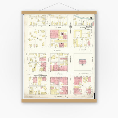 Old map wall art mockup — magnetic wood frame on white wall — Sanborn Fire Insurance Map from Vinton, Benton County, Iowa (1913), Sheet #0003