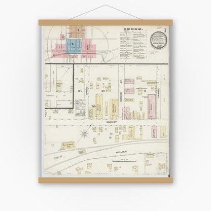 Old map wall art mockup — magnetic wood frame on white wall — Sanborn Fire Insurance Map from Henderson, Vance County, North Carolina (1888) - Complete Map Set