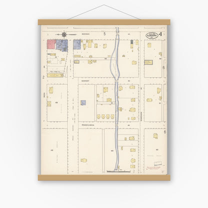 Old map wall art mockup — magnetic wood frame on white wall — Sanborn Fire Insurance Map from Glendora, Los Angeles County, California (1910), Sheet #0004