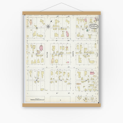 Old map wall art mockup — magnetic wood frame on white wall — Sanborn Fire Insurance Map from Red Wing, Goodhue County, Minnesota (1891), Sheet #0011