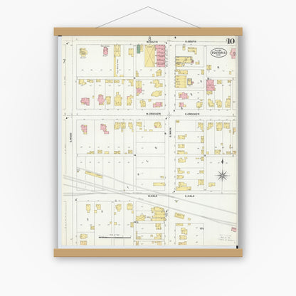 Old map wall art mockup — magnetic wood frame on white wall — Sanborn Fire Insurance Map from Fostoria, Seneca, Hancock, And Wood Counties, Ohio (1901), Sheet #0010