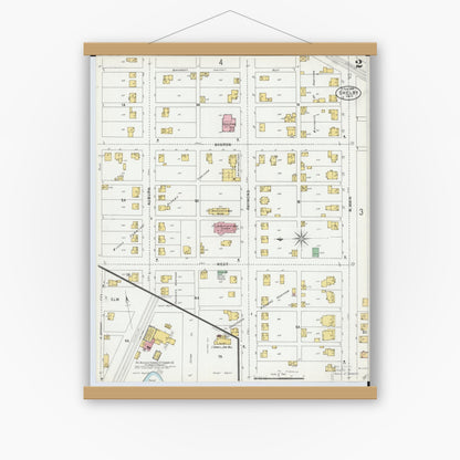 Old map wall art mockup — magnetic wood frame on white wall — Sanborn Fire Insurance Map from Shelby, Richland County, Ohio (1899), Sheet #0002