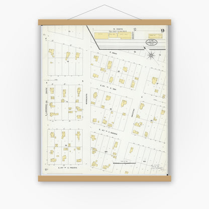 Old map wall art mockup — magnetic wood frame on white wall — Sanborn Fire Insurance Map from Lake City, Wabasha County, Minnesota (1909), Sheet #0009
