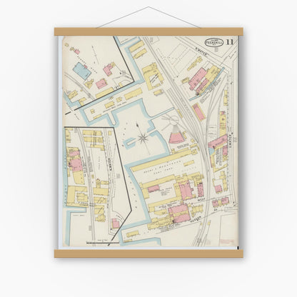 Old map wall art mockup — magnetic wood frame on white wall — Sanborn Fire Insurance Map from Peekskill, Westchester County, New York (1895), Sheet #0011