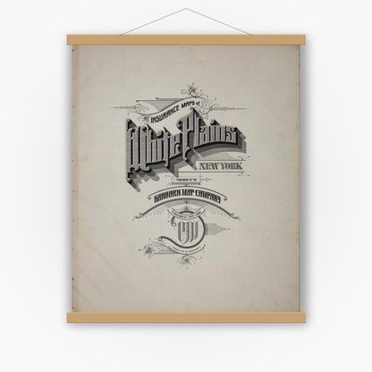 Old map wall art mockup — magnetic wood frame on white wall — Sanborn Fire Insurance Map from White Plains, Westchester County, New York (1911), Sheet #0001