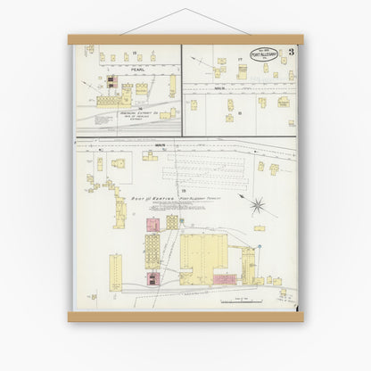 Old map wall art mockup — magnetic wood frame on white wall — Sanborn Fire Insurance Map from Port Allegany, McKean County, Pennsylvania (1892), Sheet #0003