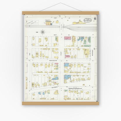 Old map wall art mockup — magnetic wood frame on white wall — Sanborn Fire Insurance Map from Kankakee, Kankakee County, Illinois (1896), Sheet #0006