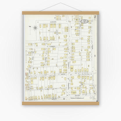 Old map wall art mockup — magnetic wood frame on white wall — Sanborn Fire Insurance Map from Plymouth, Luzerne County, Pennsylvania (1896), Sheet #0007