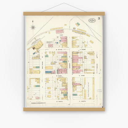 Old map wall art mockup — magnetic wood frame on white wall — Sanborn Fire Insurance Map from Dalhart, Dallam And Hartley County, Texas (1908), Sheet #0003