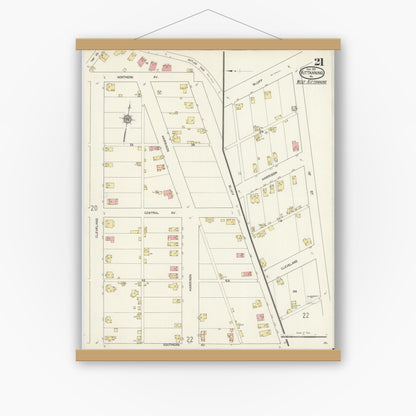 Old map wall art mockup — magnetic wood frame on white wall — Sanborn Fire Insurance Map from Kittanning, Armstrong County, Pennsylvania (1913), Sheet #0021