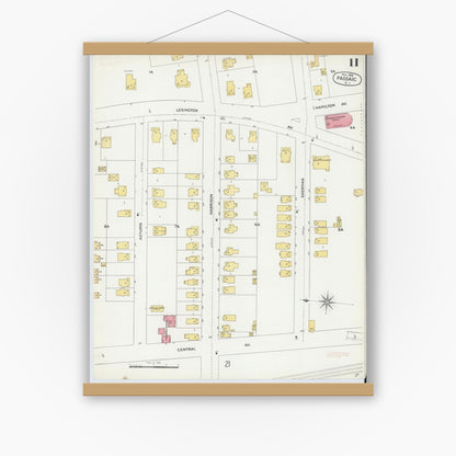 Old map wall art mockup — magnetic wood frame on white wall — Sanborn Fire Insurance Map from Passaic, Passaic County, New Jersey (1899), Sheet #0011