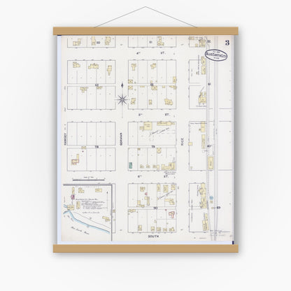 Old map wall art mockup — magnetic wood frame on white wall — Sanborn Fire Insurance Map from Blue Earth, Faribault County, Minnesota (1891), Sheet #0003