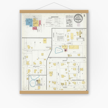Old map wall art mockup — magnetic wood frame on white wall — Sanborn Fire Insurance Map from Rockwall, Rockwall County, Texas (1905) - Complete Map Set