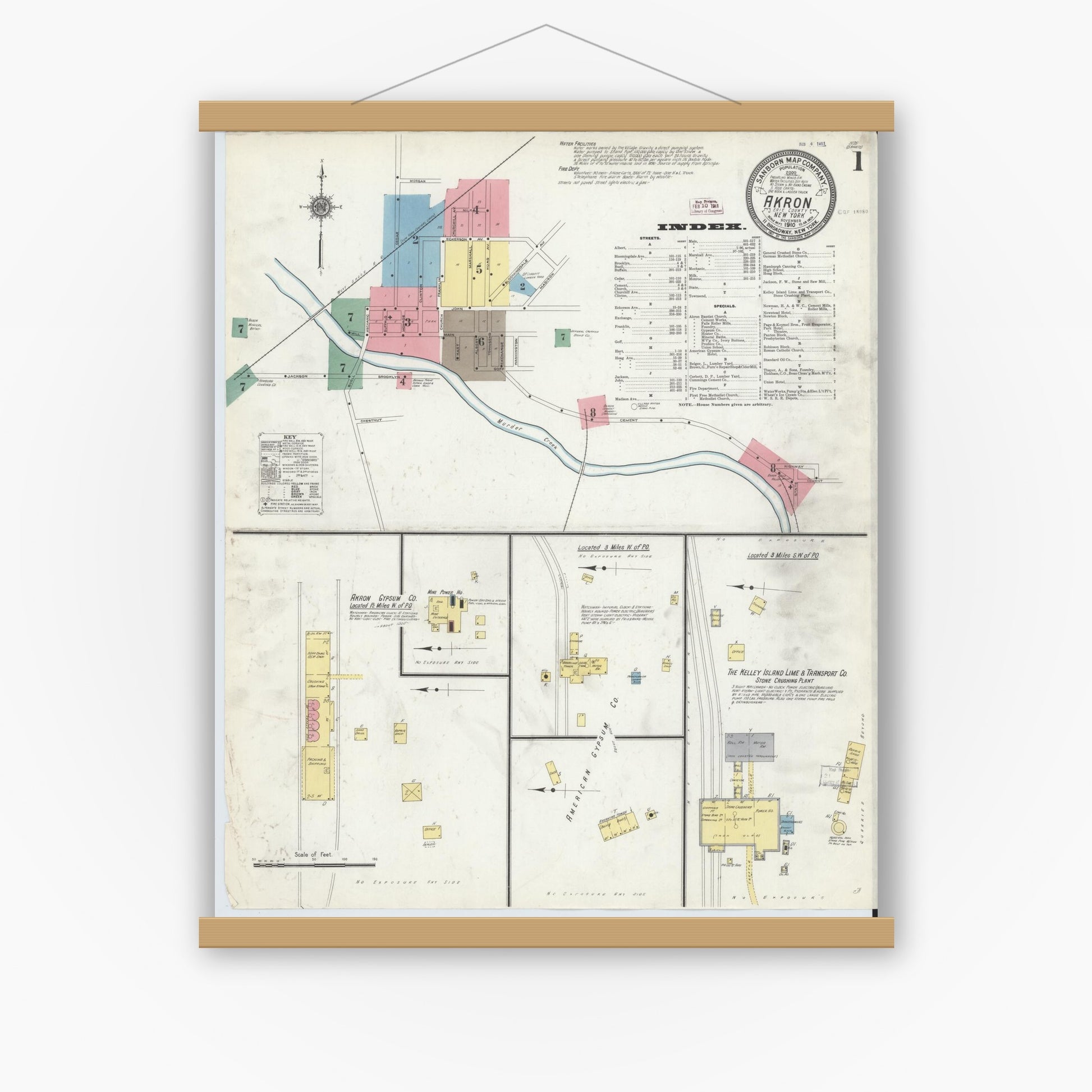 Old map wall art mockup — magnetic wood frame on white wall — Sanborn Fire Insurance Map from Akron, Erie County, New York (1910) - Complete Map Set
