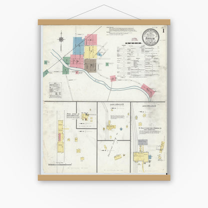 Old map wall art mockup — magnetic wood frame on white wall — Sanborn Fire Insurance Map from Akron, Erie County, New York (1910) - Complete Map Set