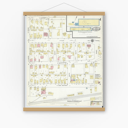 Old map wall art mockup — magnetic wood frame on white wall — Sanborn Fire Insurance Map from Millersburg, Holmes County, Ohio (1914), Sheet #0004