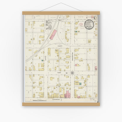 Old map wall art mockup — magnetic wood frame on white wall — Sanborn Fire Insurance Map from Orleans, Orange County, Indiana (1895) - Complete Map Set