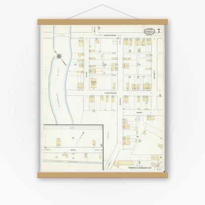 Old map wall art mockup — magnetic wood frame on white wall — Sanborn Fire Insurance Map from Duryea, Luzerne County, Pennsylvania (1914), Sheet #0007