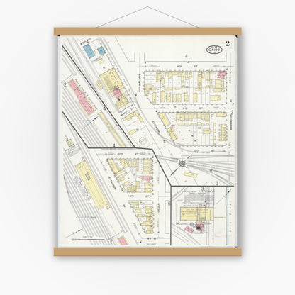 Old map wall art mockup — magnetic wood frame on white wall — Sanborn Fire Insurance Map from Cairo, Alexander County, Illinois (1914), Sheet #0002
