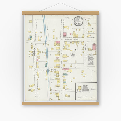 Old map wall art mockup — magnetic wood frame on white wall — Sanborn Fire Insurance Map from Potosi, Washington County, Missouri (1893), Sheet #0001