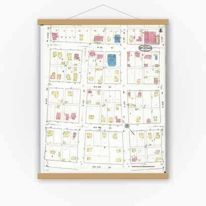 Old map wall art mockup — magnetic wood frame on white wall — Sanborn Fire Insurance Map from Mount Vernon, Linn County, Iowa (1921), Sheet #0004