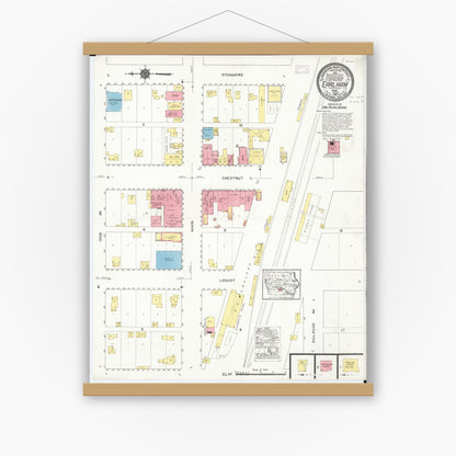 Old map wall art mockup — magnetic wood frame on white wall — Sanborn Fire Insurance Map from Earlham, Madison County, Iowa (1916), Sheet #0001