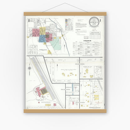 Old map wall art mockup — magnetic wood frame on white wall — Sanborn Fire Insurance Map from Deerfield, Lake County, Illinois (1935) - Complete Map Set