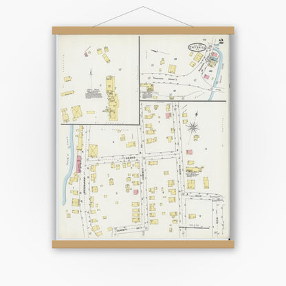 Old map wall art mockup — magnetic wood frame on white wall — Sanborn Fire Insurance Map from Catskill, Greene County, New York (1895), Sheet #0002