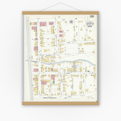 Old map wall art mockup — magnetic wood frame on white wall — Sanborn Fire Insurance Map from Rochester, Beaver County, Pennsylvania (1908), Sheet #0027