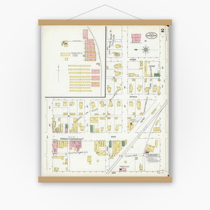 Old map wall art mockup — magnetic wood frame on white wall — Sanborn Fire Insurance Map from Sheridan, Hamilton County, Indiana (1902), Sheet #0002