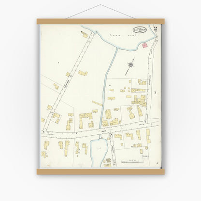 Old map wall art mockup — magnetic wood frame on white wall — Sanborn Fire Insurance Map from East Douglas, Worcester County, Massachusetts (1911), Sheet #0002