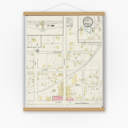 Old map wall art mockup — magnetic wood frame on white wall — Sanborn Fire Insurance Map from Carterville, Williamson County, Illinois (1894) - Complete Map Set